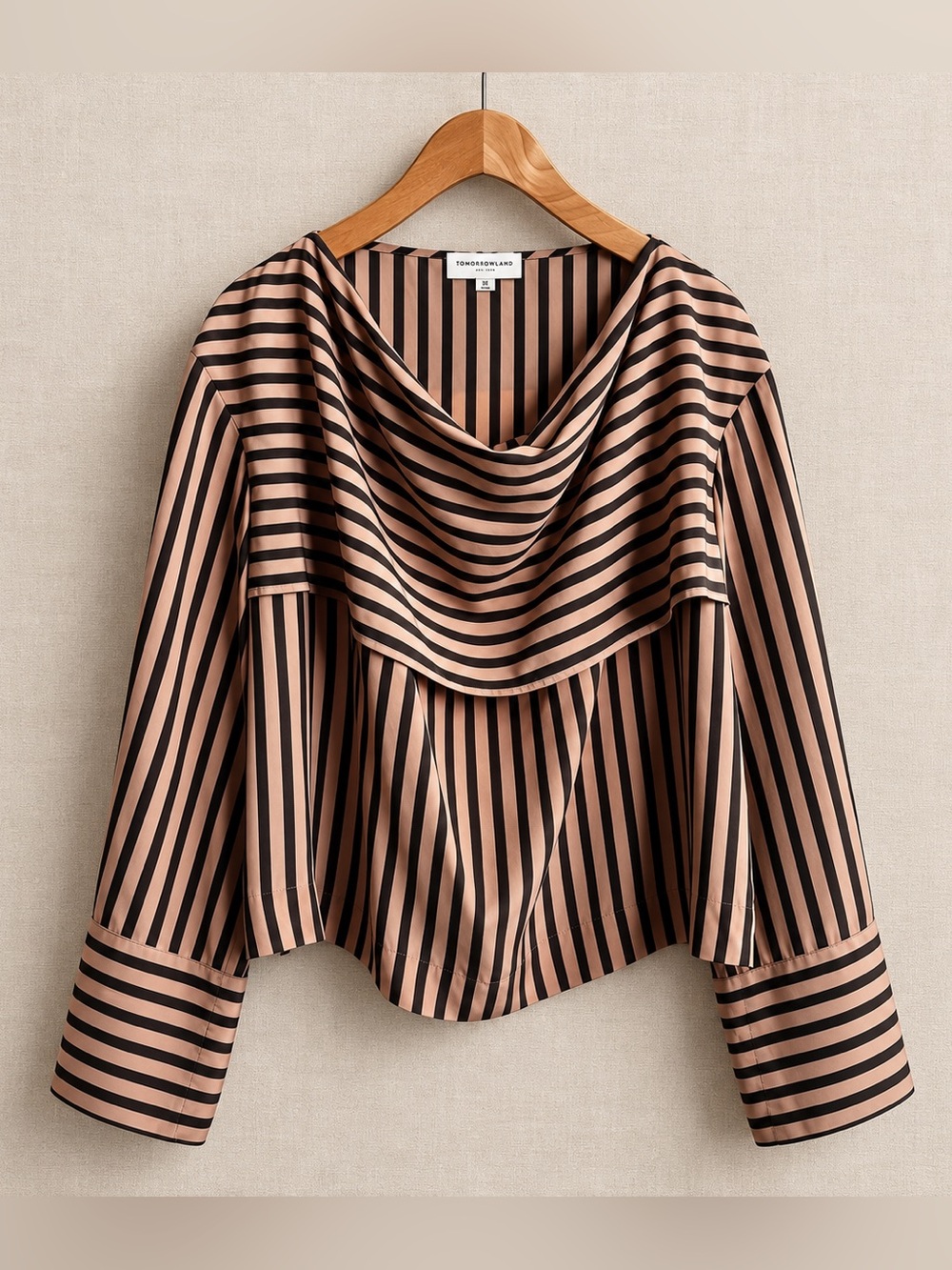 TOMORROWLAND Striped Draped Cowl Blouse Japanese Designer Statement Cuff